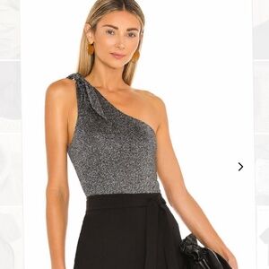 Lovers & Friends One Shoulder Black Metallic Bodysuit Size Small